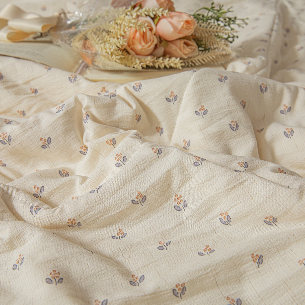 91家纺网 家纺一手货源 找家纺 江暮云家纺 2026新款A类亚麻印花新疆棉花被 米紫花绪