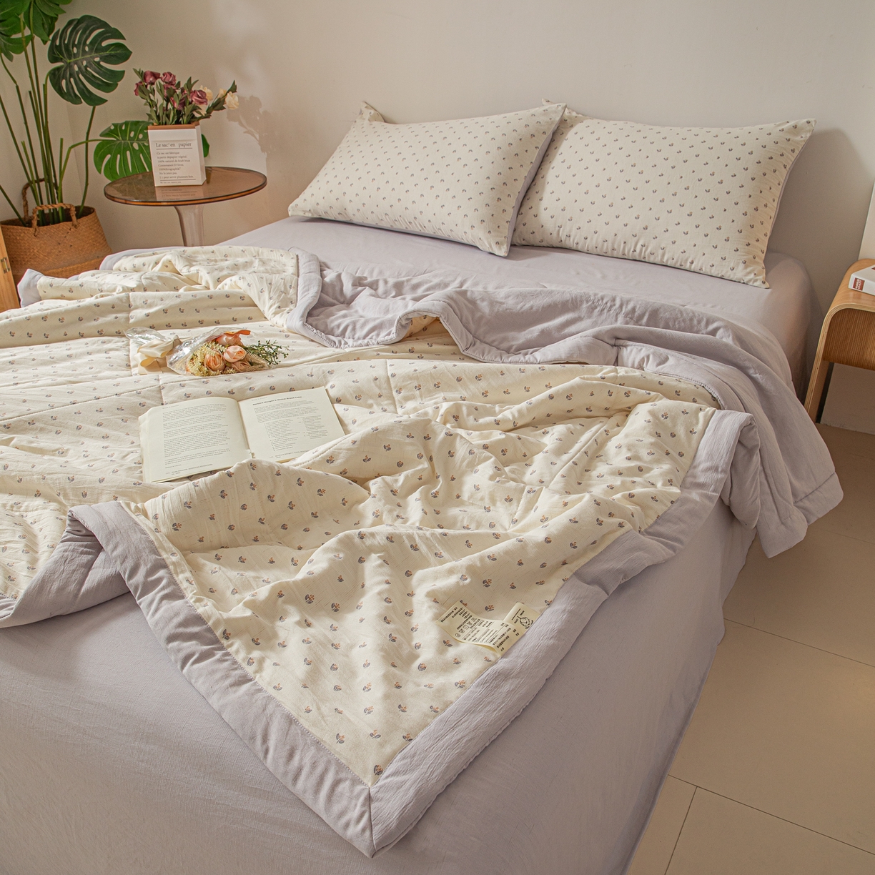 91家纺网 家纺一手货源 找家纺 江暮云家纺 2026新款A类亚麻印花新疆棉花被 米紫花绪