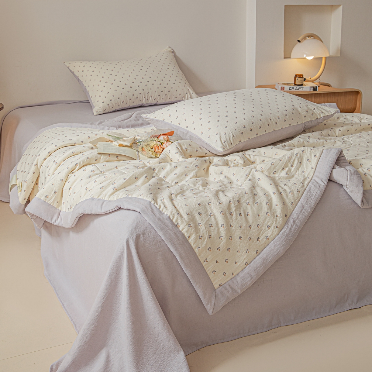 91家纺网 家纺一手货源 找家纺 江暮云家纺 2026新款A类亚麻印花新疆棉花被 米紫花绪