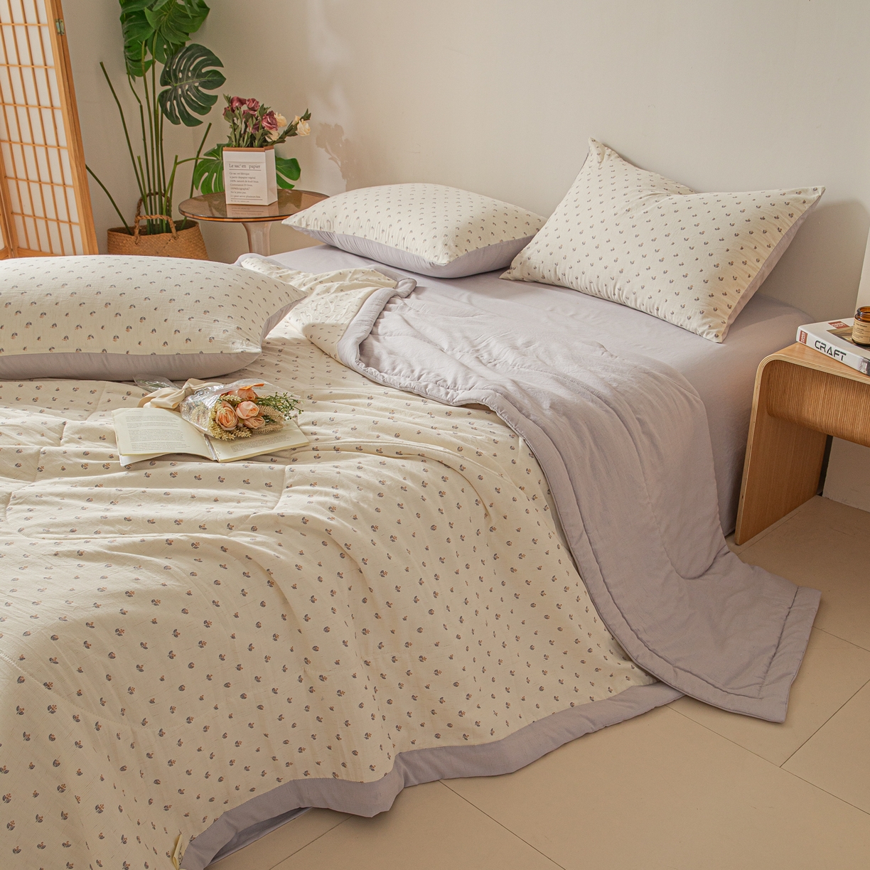 91家纺网 家纺一手货源 找家纺 江暮云家纺 2026新款A类亚麻印花新疆棉花被 米紫花绪