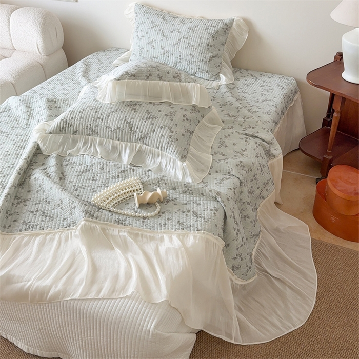 91家纺网 家纺一手货源 找家纺 吾欢心 2026新款仿锦安法式花边凉感丝床盖款夏凉被四件套软凉席三件套小冰皮空调被 清蔓雅序