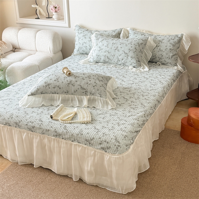 91家纺网 家纺一手货源 找家纺 吾欢心 2026新款仿锦安法式花边凉感丝床盖款夏凉被四件套软凉席三件套小冰皮空调被 清蔓雅序