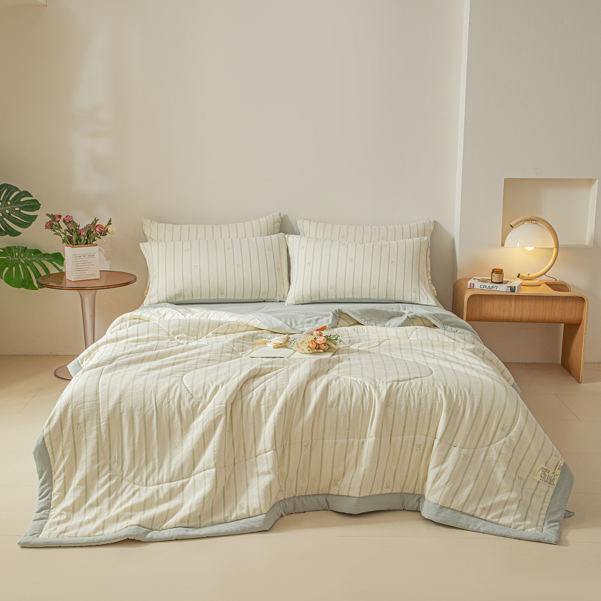 91家纺网 家纺一手货源 找家纺 江暮云家纺 2026新款A类亚麻印花新疆棉花被 青条蝴蝶结