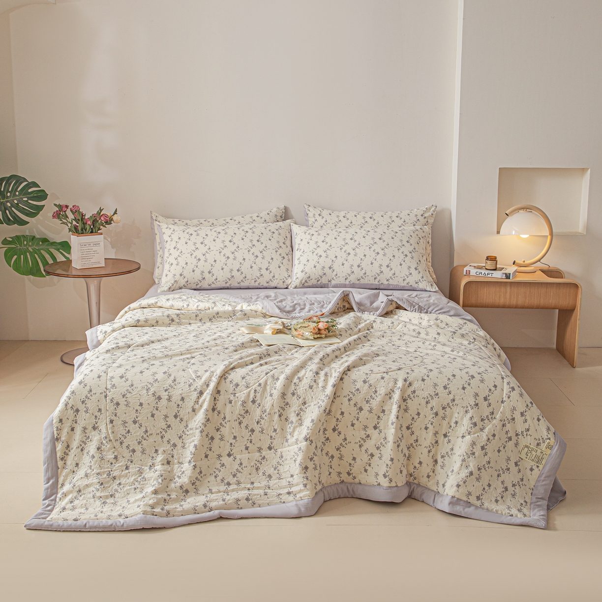 91家纺网 家纺一手货源 找家纺 江暮云家纺 2026新款A类亚麻印花新疆棉花被 紫雾花影