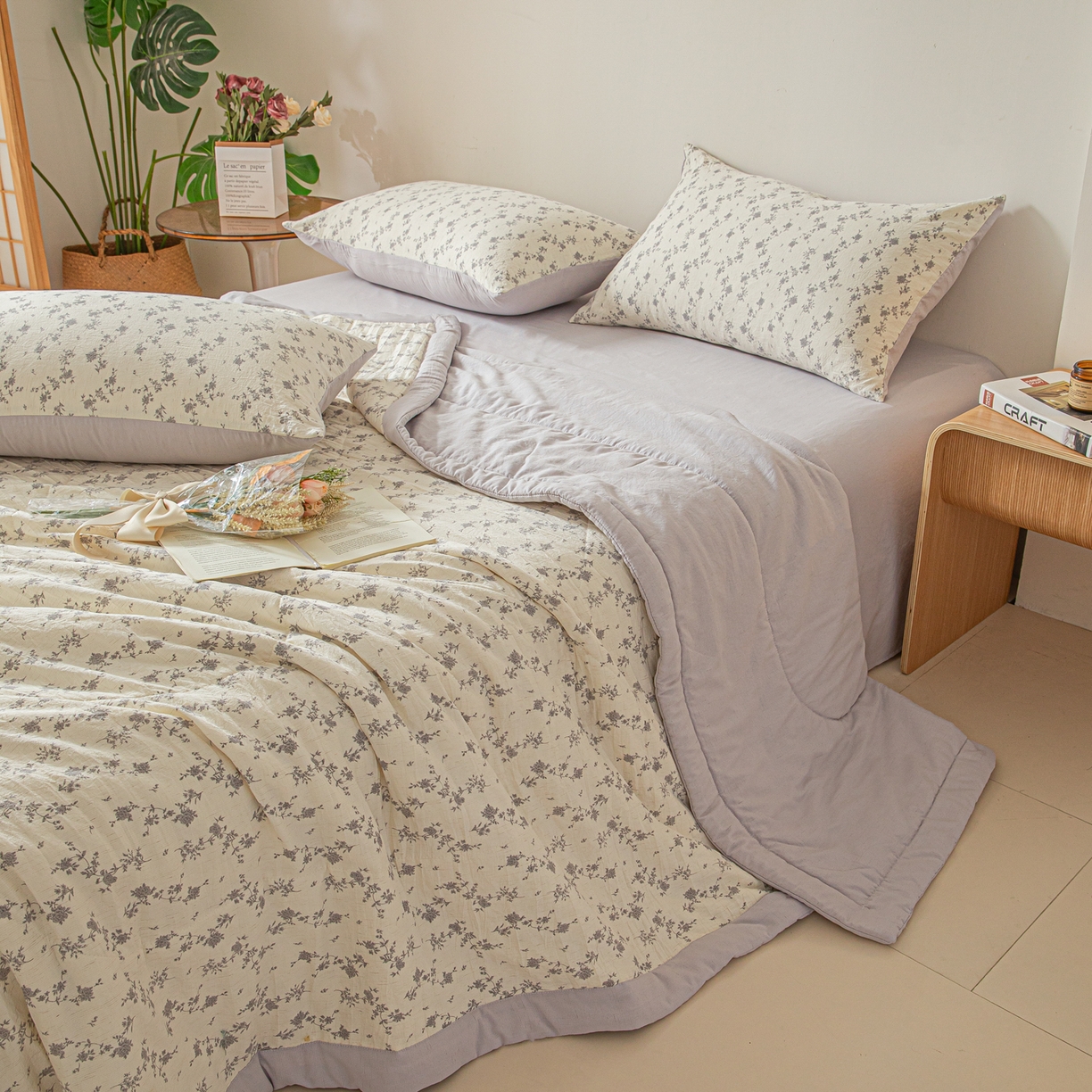 91家纺网 家纺一手货源 找家纺 江暮云家纺 2026新款A类亚麻印花新疆棉花被 紫雾花影