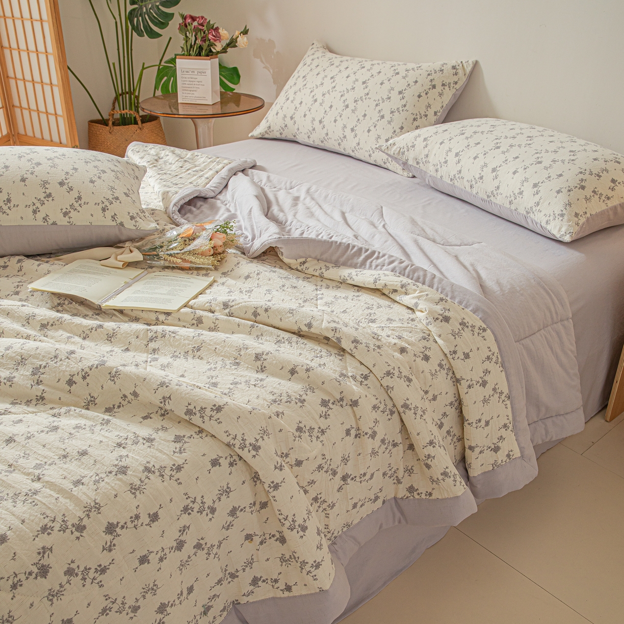 91家纺网 家纺一手货源 找家纺 江暮云家纺 2026新款A类亚麻印花新疆棉花被 紫雾花影