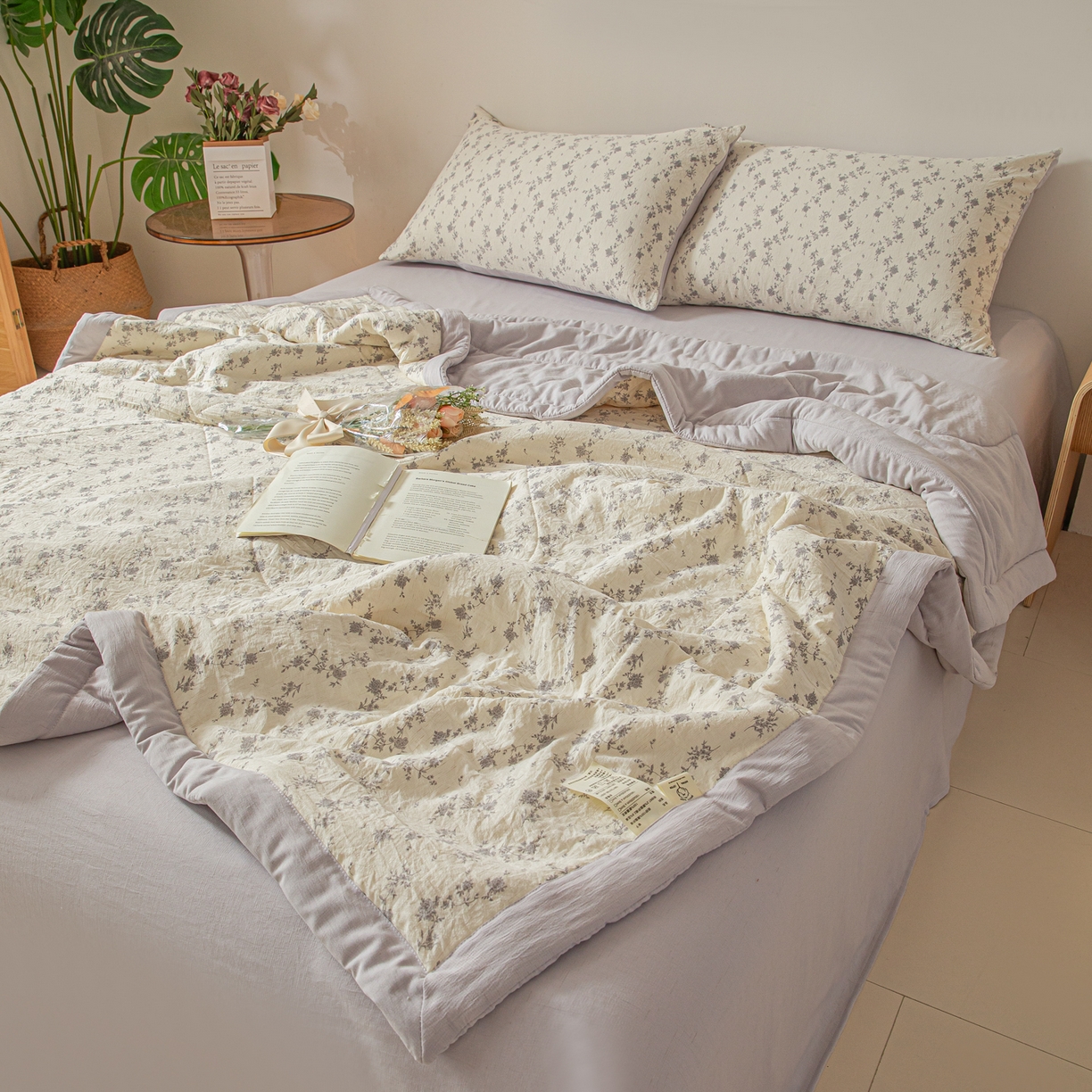 91家纺网 家纺一手货源 找家纺 江暮云家纺 2026新款A类亚麻印花新疆棉花被 紫雾花影