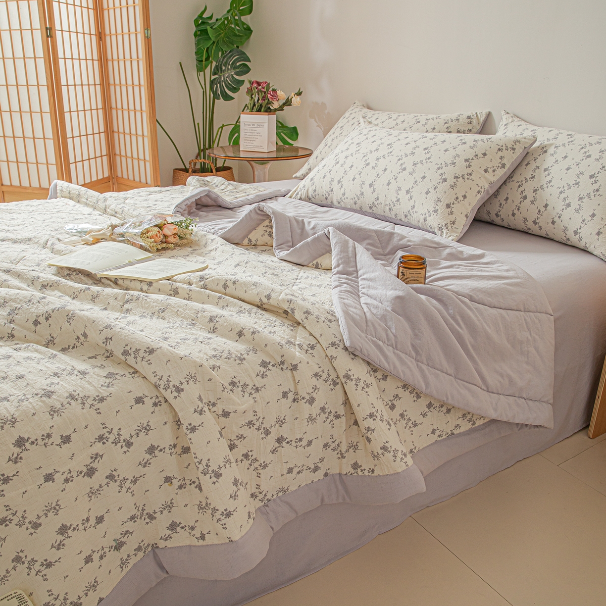 91家纺网 家纺一手货源 找家纺 江暮云家纺 2026新款A类亚麻印花新疆棉花被 紫雾花影