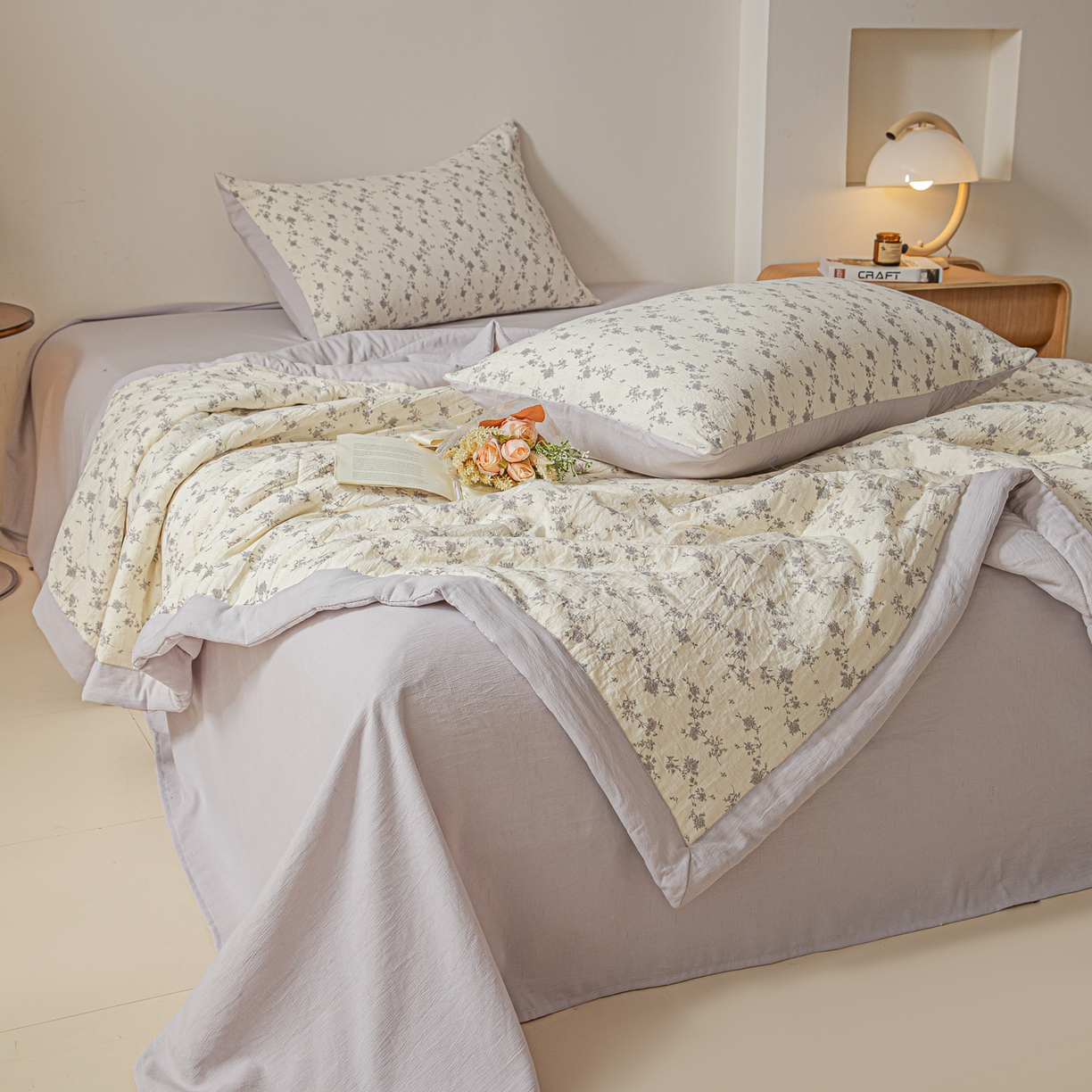 91家纺网 家纺一手货源 找家纺 江暮云家纺 2026新款A类亚麻印花新疆棉花被 紫雾花影