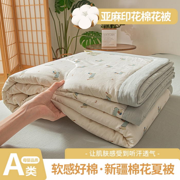 江暮云家纺 2026新款A类亚麻印花新疆棉花被 腊肠小趣