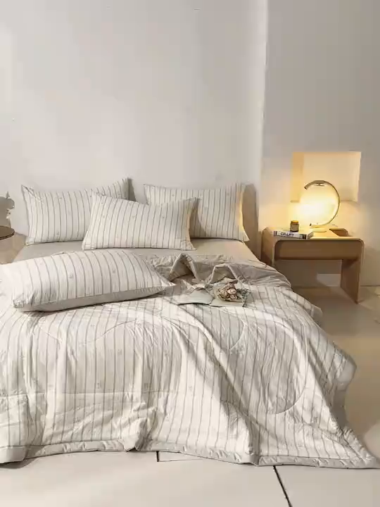 91家纺网 家纺一手货源 找家纺 江暮云家纺 2026新款A类亚麻印花新疆棉花被 奶棕蝴蝶结