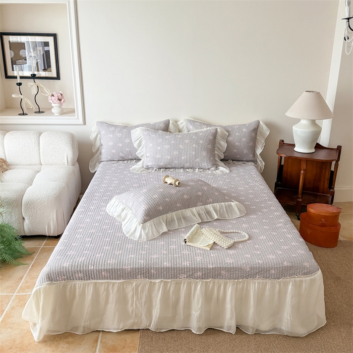 91家纺网 家纺一手货源 找家纺 吾欢心 2026新款仿锦安法式花边凉感丝床盖款夏凉被四件套软凉席三件套小冰皮空调被 塞纳花语