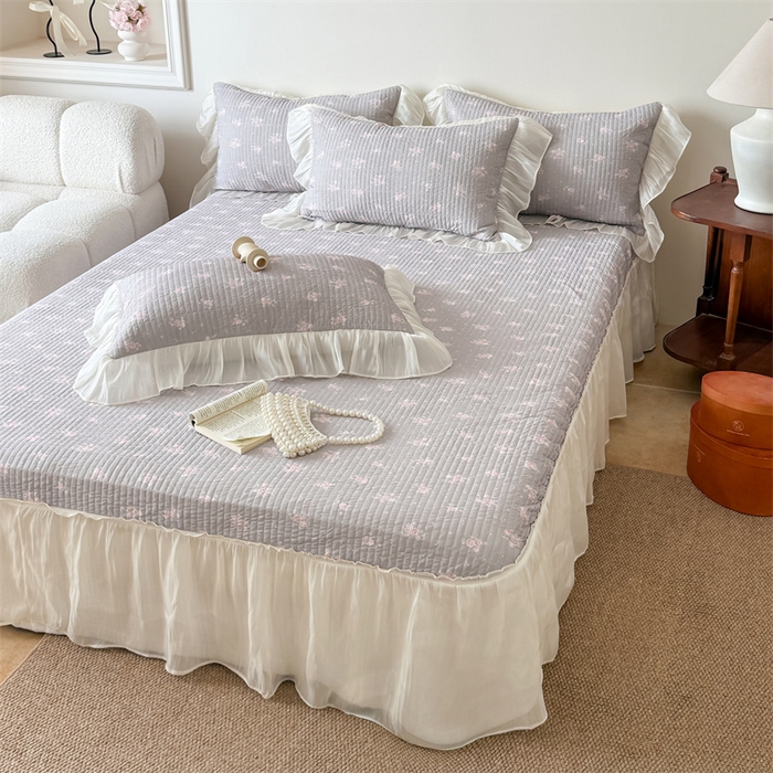 91家纺网 家纺一手货源 找家纺 吾欢心 2026新款仿锦安法式花边凉感丝床盖款夏凉被四件套软凉席三件套小冰皮空调被 塞纳花语