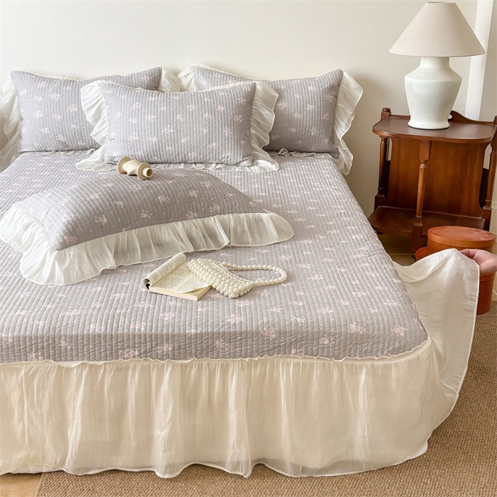 91家纺网 家纺一手货源 找家纺 吾欢心 2026新款仿锦安法式花边凉感丝床盖款夏凉被四件套软凉席三件套小冰皮空调被 塞纳花语