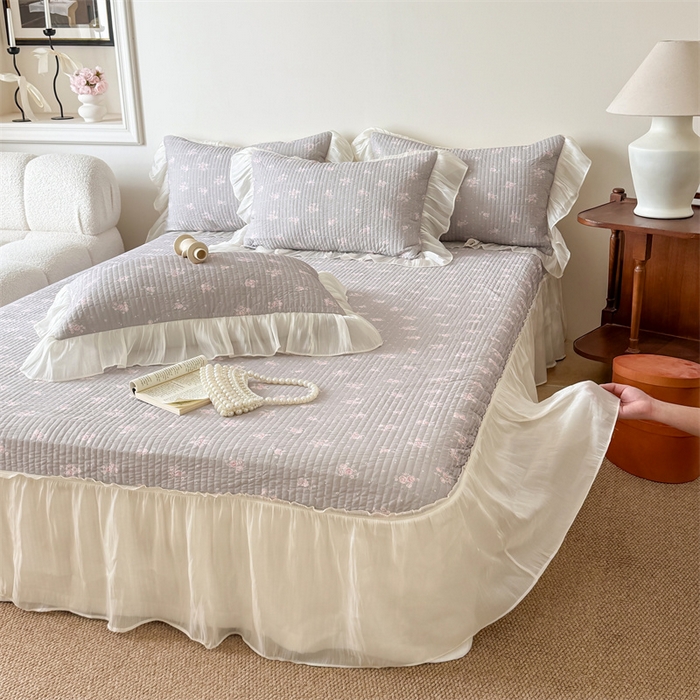 91家纺网 家纺一手货源 找家纺 吾欢心 2026新款仿锦安法式花边凉感丝床盖款夏凉被四件套软凉席三件套小冰皮空调被 塞纳花语