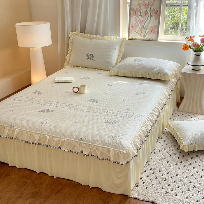 91家纺网 家纺一手货源 找家纺 美优兰 2026PE提花凉感冰豆豆三明治复合凉席 （提供买家秀） 韩式米白