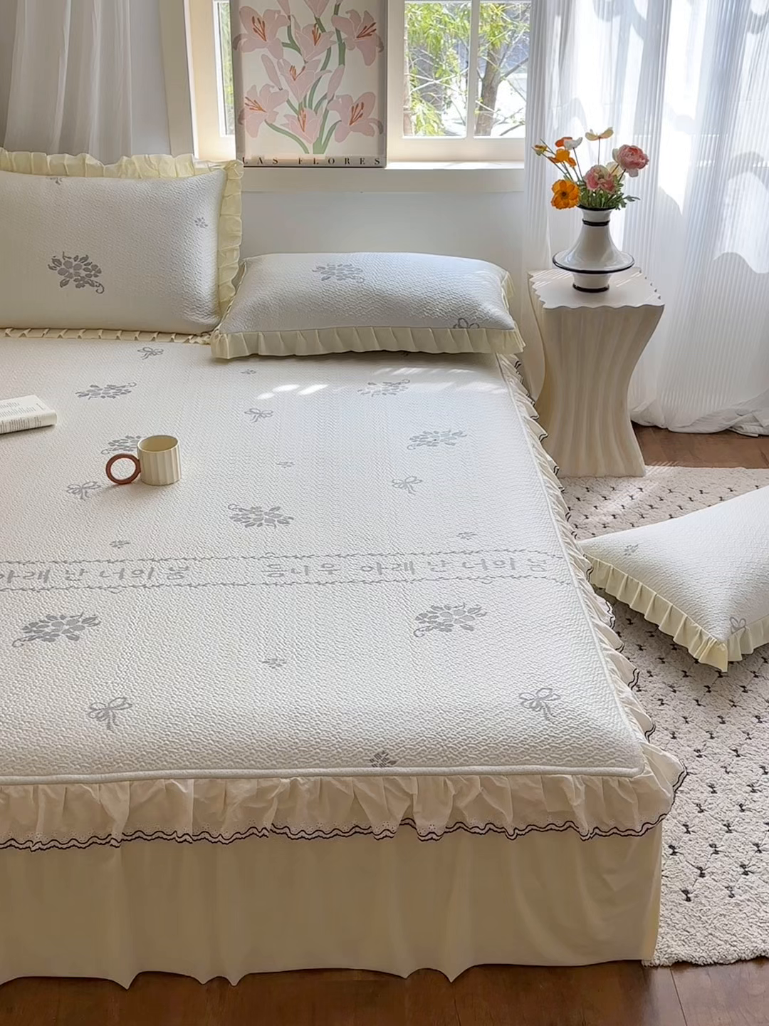 91家纺网 家纺一手货源 找家纺 美优兰 2026PE提花凉感冰豆豆三明治复合凉席 （提供买家秀） 韩式米白