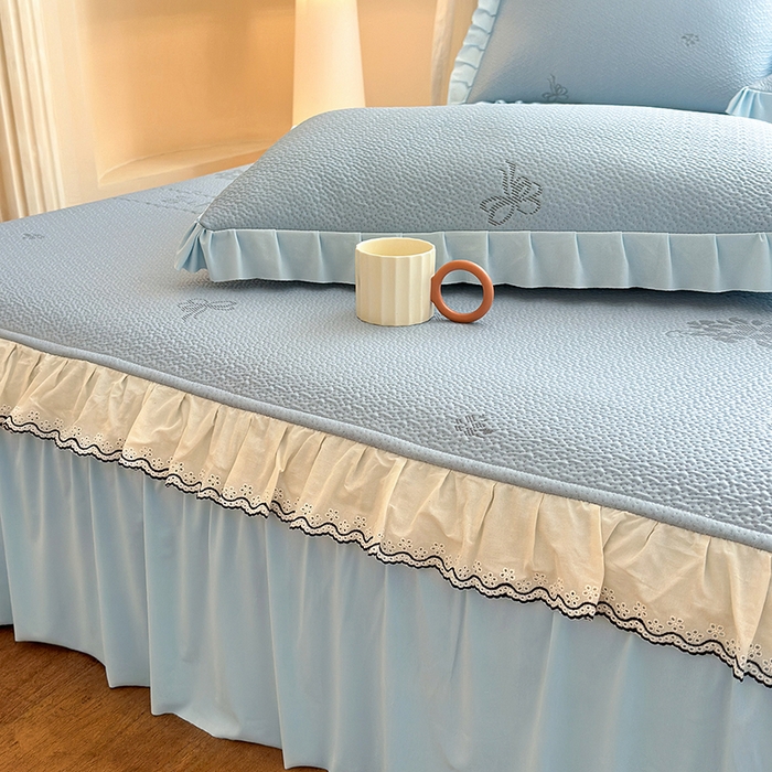 91家纺网 家纺一手货源 找家纺 美优兰 2026PE提花凉感冰豆豆三明治复合凉席 （提供买家秀） 韩式蓝