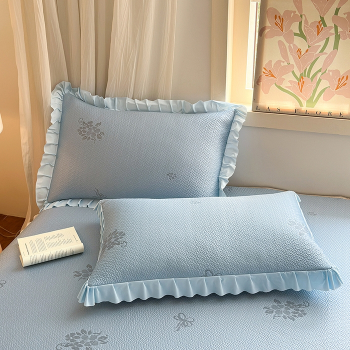 91家纺网 家纺一手货源 找家纺 美优兰 2026PE提花凉感冰豆豆三明治复合凉席 （提供买家秀） 韩式蓝