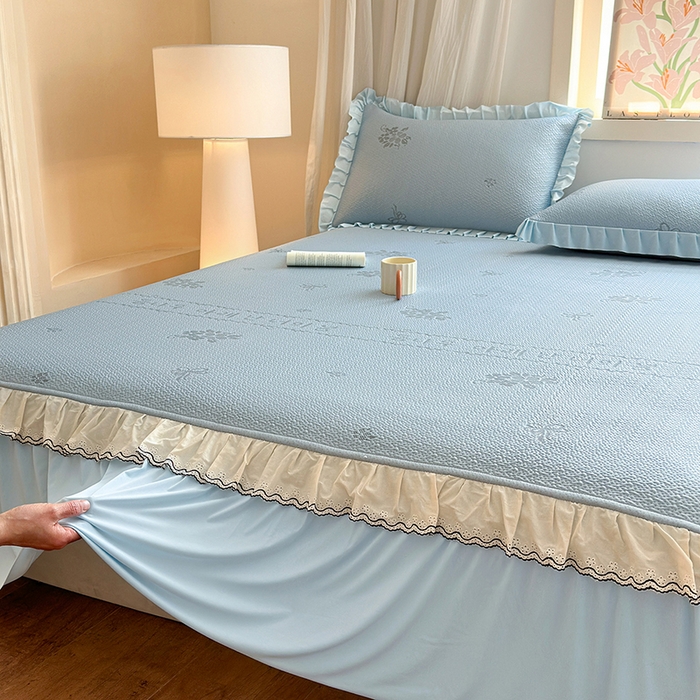 91家纺网 家纺一手货源 找家纺 美优兰 2026PE提花凉感冰豆豆三明治复合凉席 （提供买家秀） 韩式蓝