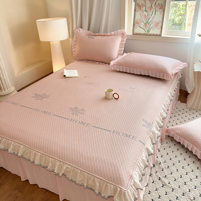 91家纺网 家纺一手货源 找家纺 美优兰 2026PE提花凉感冰豆豆三明治复合凉席 （提供买家秀） 晚亭粉