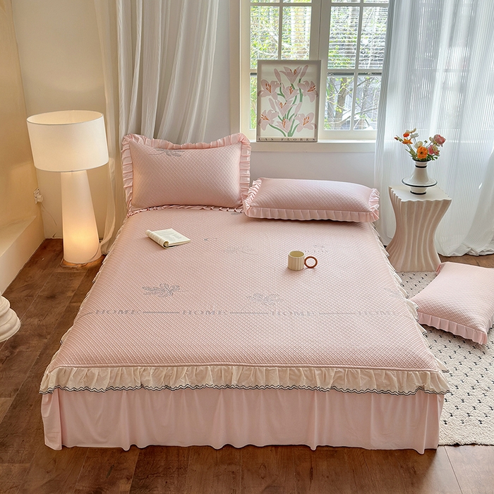 91家纺网 家纺一手货源 找家纺 美优兰 2026PE提花凉感冰豆豆三明治复合凉席 （提供买家秀） 晚亭粉