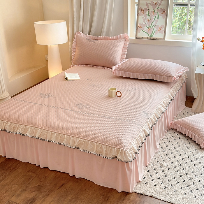 91家纺网 家纺一手货源 找家纺 美优兰 2026PE提花凉感冰豆豆三明治复合凉席 （提供买家秀） 晚亭粉