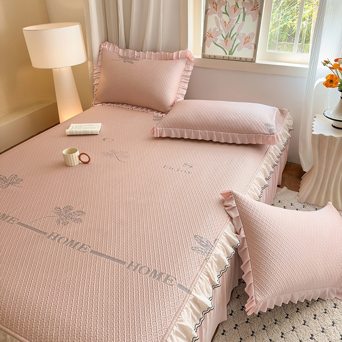 91家纺网 家纺一手货源 找家纺 美优兰 2026PE提花凉感冰豆豆三明治复合凉席 （提供买家秀） 晚亭粉