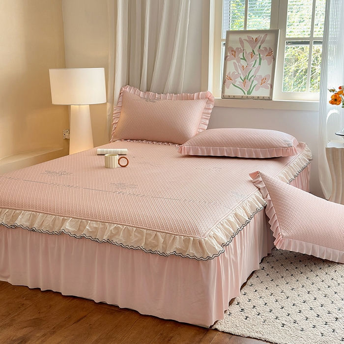 91家纺网 家纺一手货源 找家纺 美优兰 2026PE提花凉感冰豆豆三明治复合凉席 （提供买家秀） 晚亭粉