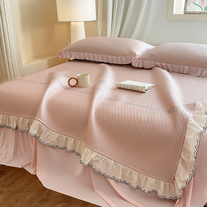 91家纺网 家纺一手货源 找家纺 美优兰 2026PE提花凉感冰豆豆三明治复合凉席 （提供买家秀） 晚亭粉