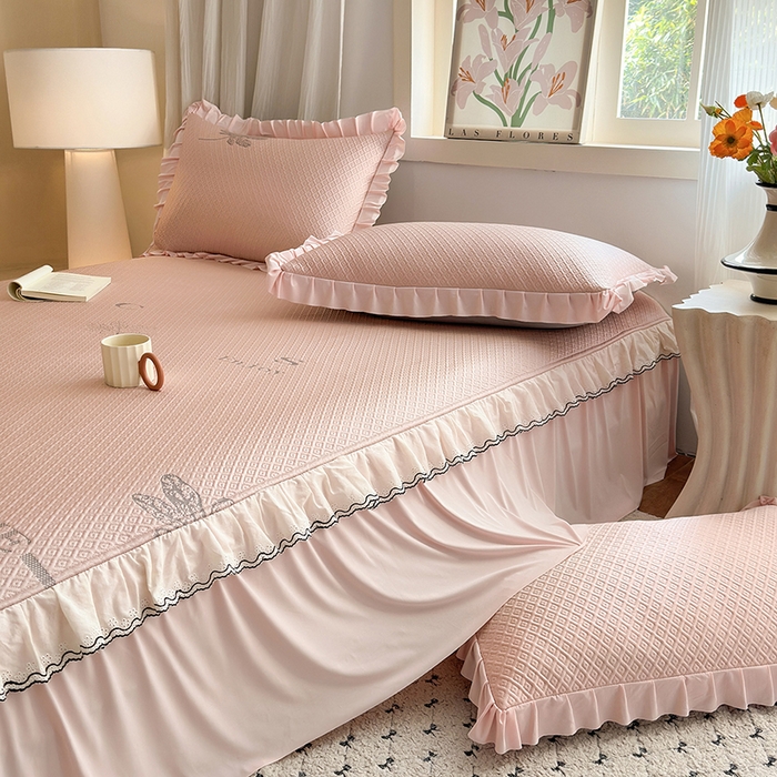 91家纺网 家纺一手货源 找家纺 美优兰 2026PE提花凉感冰豆豆三明治复合凉席 （提供买家秀） 晚亭粉