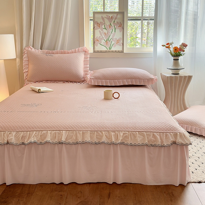 91家纺网 家纺一手货源 找家纺 美优兰 2026PE提花凉感冰豆豆三明治复合凉席 （提供买家秀） 晚亭粉