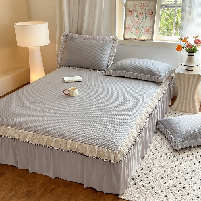 91家纺网 家纺一手货源 找家纺 美优兰 2026PE提花凉感冰豆豆三明治复合凉席 （提供买家秀） 晚亭灰