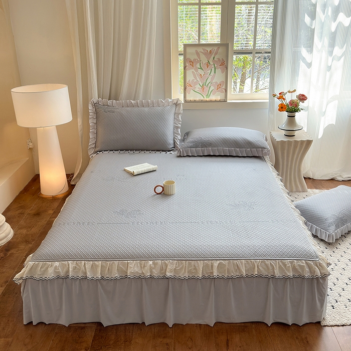 91家纺网 家纺一手货源 找家纺 美优兰 2026PE提花凉感冰豆豆三明治复合凉席 （提供买家秀） 晚亭灰