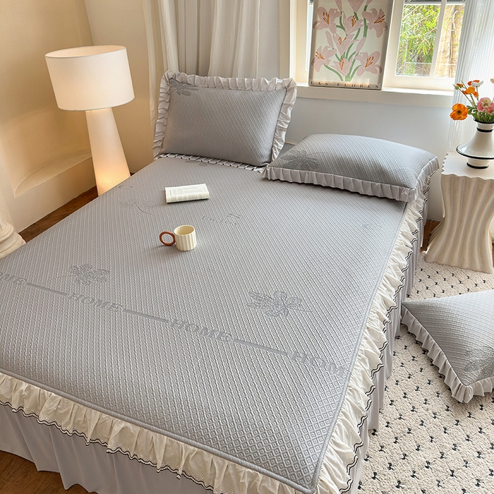 91家纺网 家纺一手货源 找家纺 美优兰 2026PE提花凉感冰豆豆三明治复合凉席 （提供买家秀） 晚亭灰