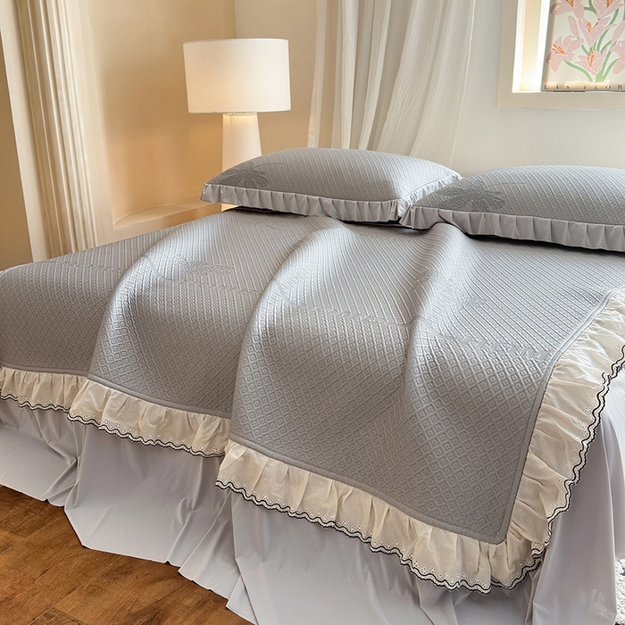 91家纺网 家纺一手货源 找家纺 美优兰 2026PE提花凉感冰豆豆三明治复合凉席 （提供买家秀） 晚亭灰