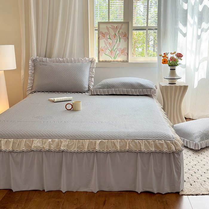 91家纺网 家纺一手货源 找家纺 美优兰 2026PE提花凉感冰豆豆三明治复合凉席 （提供买家秀） 晚亭灰