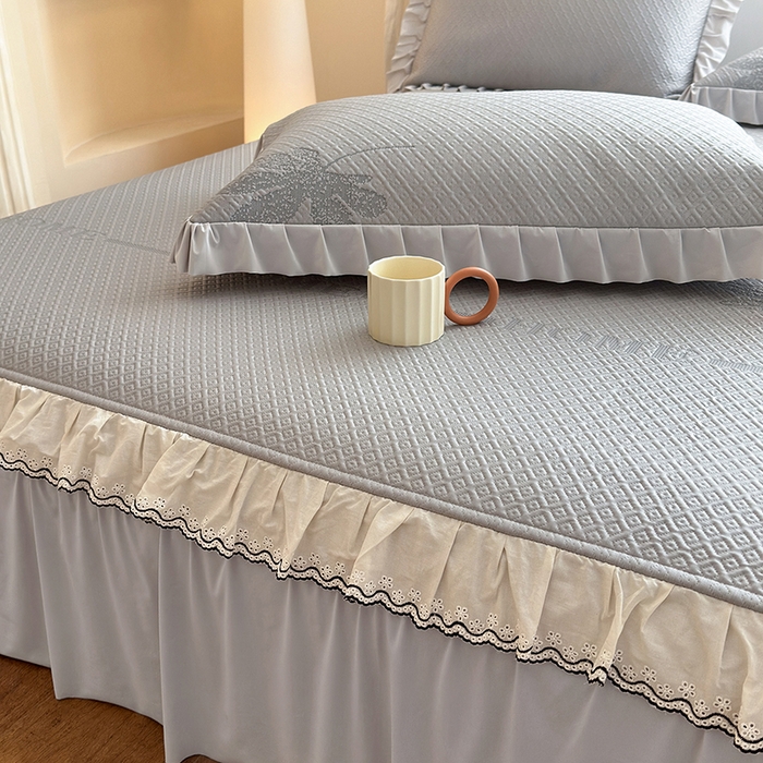 91家纺网 家纺一手货源 找家纺 美优兰 2026PE提花凉感冰豆豆三明治复合凉席 （提供买家秀） 晚亭灰