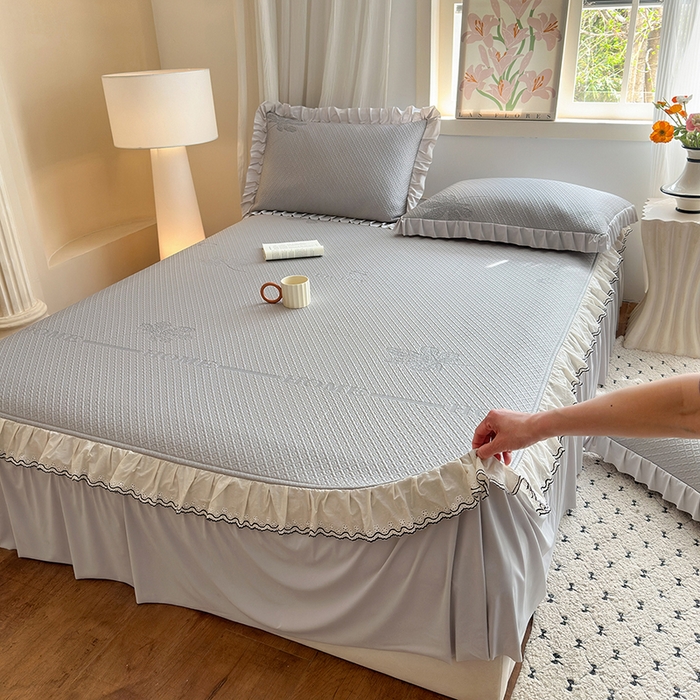 91家纺网 家纺一手货源 找家纺 美优兰 2026PE提花凉感冰豆豆三明治复合凉席 （提供买家秀） 晚亭灰