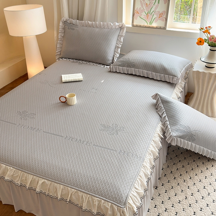 91家纺网 家纺一手货源 找家纺 美优兰 2026PE提花凉感冰豆豆三明治复合凉席 （提供买家秀） 晚亭灰