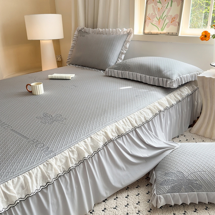 91家纺网 家纺一手货源 找家纺 美优兰 2026PE提花凉感冰豆豆三明治复合凉席 （提供买家秀） 晚亭灰