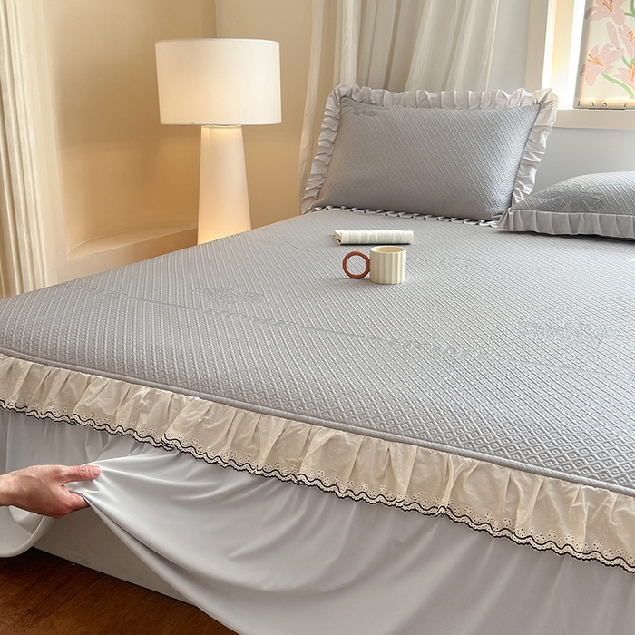 91家纺网 家纺一手货源 找家纺 美优兰 2026PE提花凉感冰豆豆三明治复合凉席 （提供买家秀） 晚亭灰