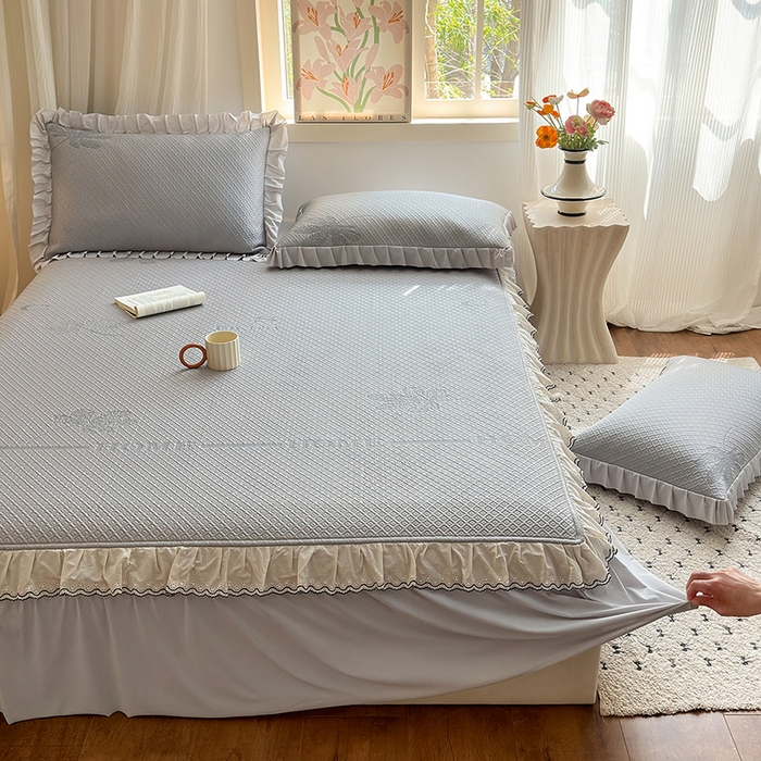 91家纺网 家纺一手货源 找家纺 美优兰 2026PE提花凉感冰豆豆三明治复合凉席 （提供买家秀） 晚亭灰