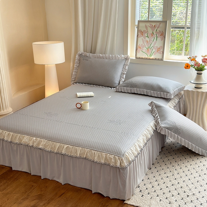 91家纺网 家纺一手货源 找家纺 美优兰 2026PE提花凉感冰豆豆三明治复合凉席 （提供买家秀） 晚亭灰