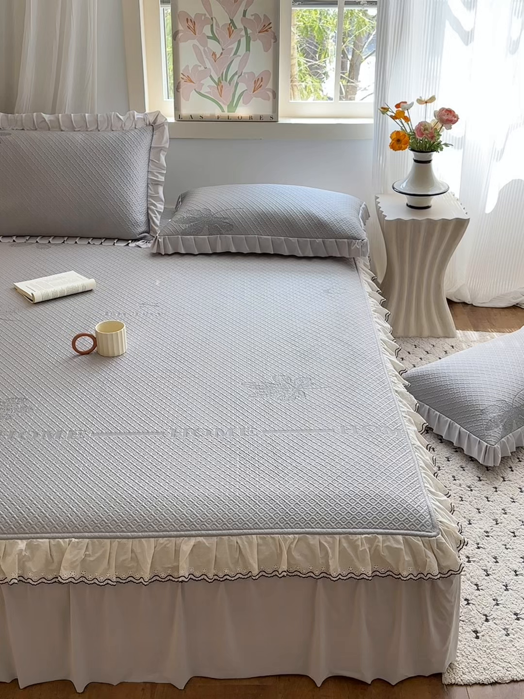 91家纺网 家纺一手货源 找家纺 美优兰 2026PE提花凉感冰豆豆三明治复合凉席 （提供买家秀） 晚亭灰