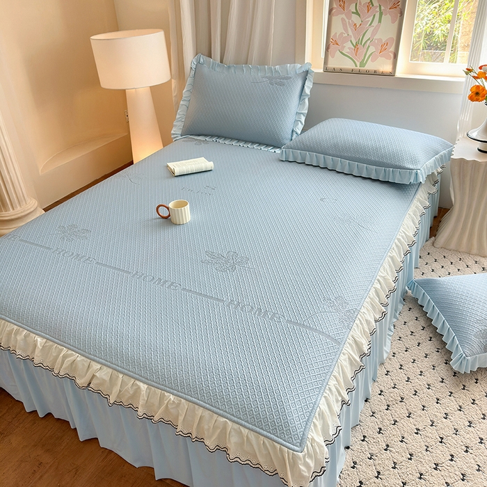 91家纺网 家纺一手货源 找家纺 美优兰 2026PE提花凉感冰豆豆三明治复合凉席 （提供买家秀） 晚亭蓝