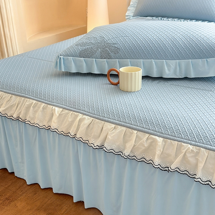 91家纺网 家纺一手货源 找家纺 美优兰 2026PE提花凉感冰豆豆三明治复合凉席 （提供买家秀） 晚亭蓝