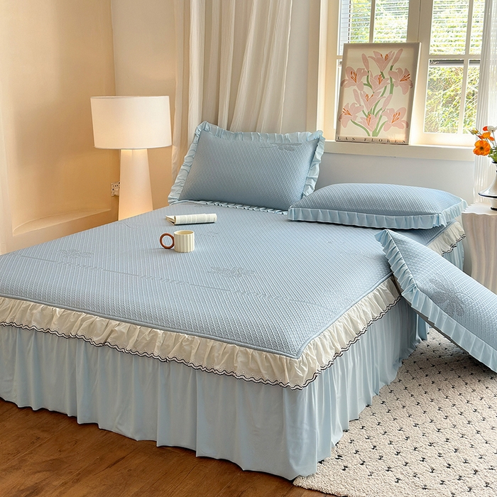 91家纺网 家纺一手货源 找家纺 美优兰 2026PE提花凉感冰豆豆三明治复合凉席 （提供买家秀） 晚亭蓝