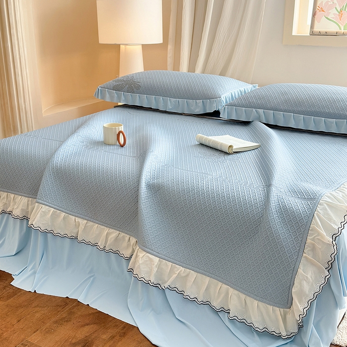 91家纺网 家纺一手货源 找家纺 美优兰 2026PE提花凉感冰豆豆三明治复合凉席 （提供买家秀） 晚亭蓝