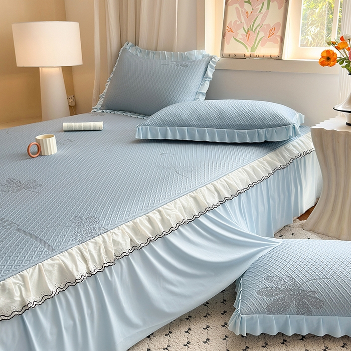 91家纺网 家纺一手货源 找家纺 美优兰 2026PE提花凉感冰豆豆三明治复合凉席 （提供买家秀） 晚亭蓝